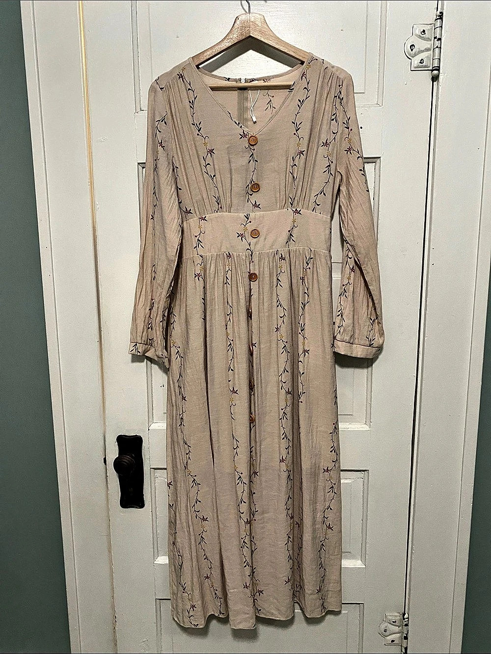 Cherie Day Cottagecore Floral Maxi Dress in Beige NWOT